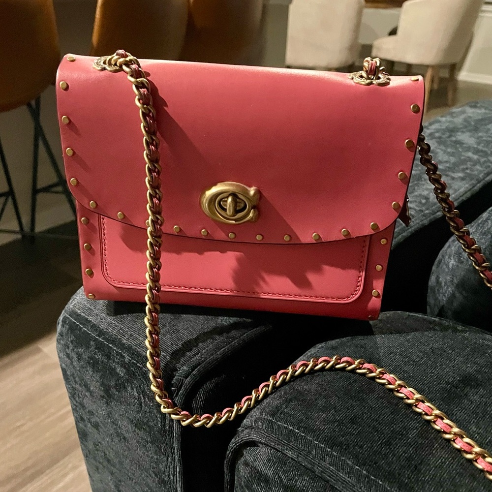 NWOT Pink Coach Studded Purse With Chain Strap
